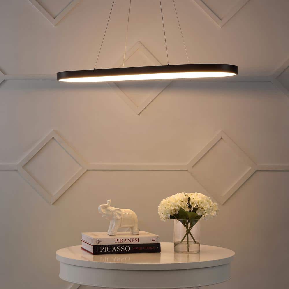 Nolan 38.75" Satin Black Modern Bohemian LED Linear Pendant