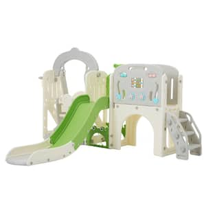 Green HDPE Indoor and Outdoor Playset with Buffer Slide and Height-Adjustable Swing