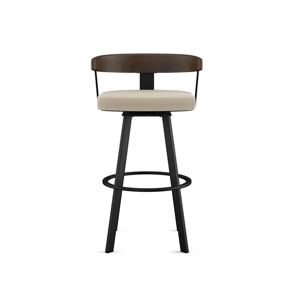 Lars Cream Boucle Swivel Counter Stool with Black Metal and Wood Backrest