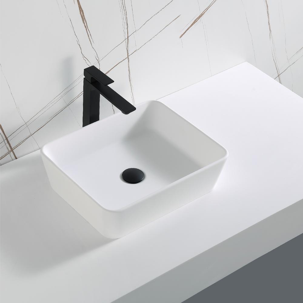 Matte White Acrylic Rectangular Above-Counter Vessel Sink