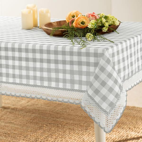 Buffalo Check 60 in. W x 104 in. L Grey Checkered Polyester/Cotton Rectangular Tablecloth