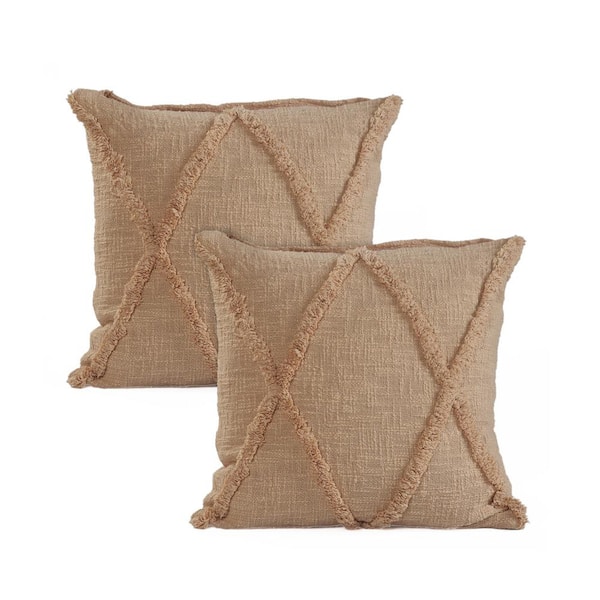 Unbranded Reed Brown Solid Tufted 100% Cotton 18 in. x 18 in. Indoor Throw Pillow (Set of 2)