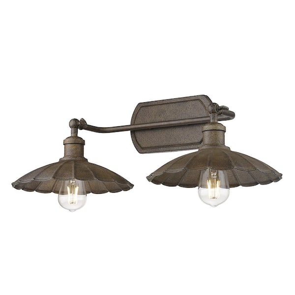 Golden Lighting Clemence 22.75 in. 2-Light Dark Rust Vanity Light