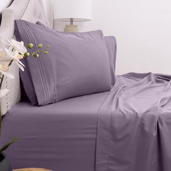 Sweet Home Collection 1800-Series 4-Piece Plum Solid Color Microfiber Queen Sheet Set
