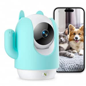 2K Indoor Security Pet Camera, AI Motion Detection and Tracking Baby Monitor with Phone App 1-Touch Call (Blue)