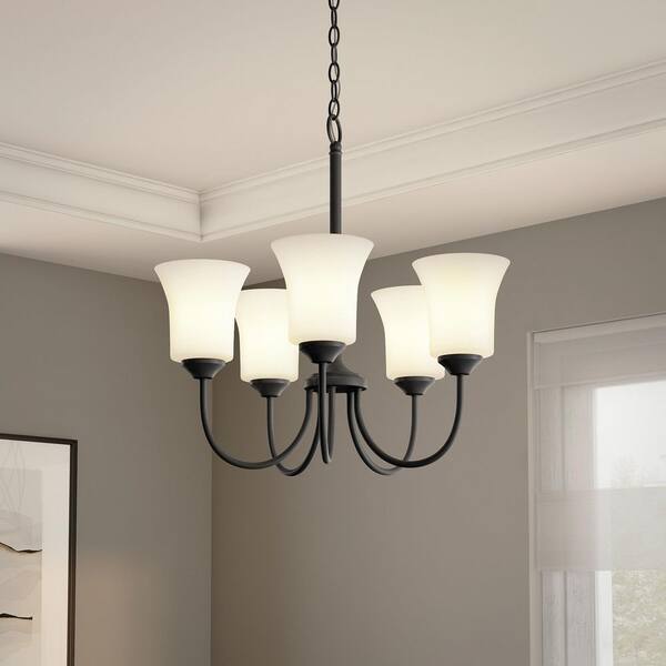 Designers Fountain - Bronson 5-Light Matte Black Chandelier with Frosted Glass Shade