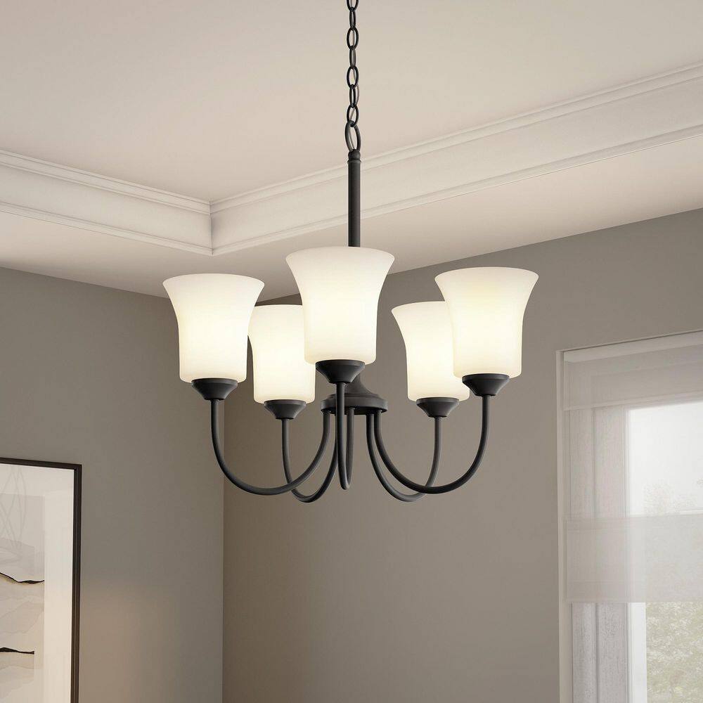 Bronson Brushed Nickel 5-Light Chandelier with Frosted Glass Shades
