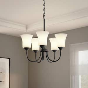 Bronson 5-Light Matte Black Chandelier with Frosted Glass Shades