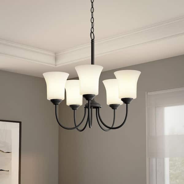 Bronson 5-Light Matte Black Transitional Shaded Chandelier for Dining Areas with No Bulbs Included