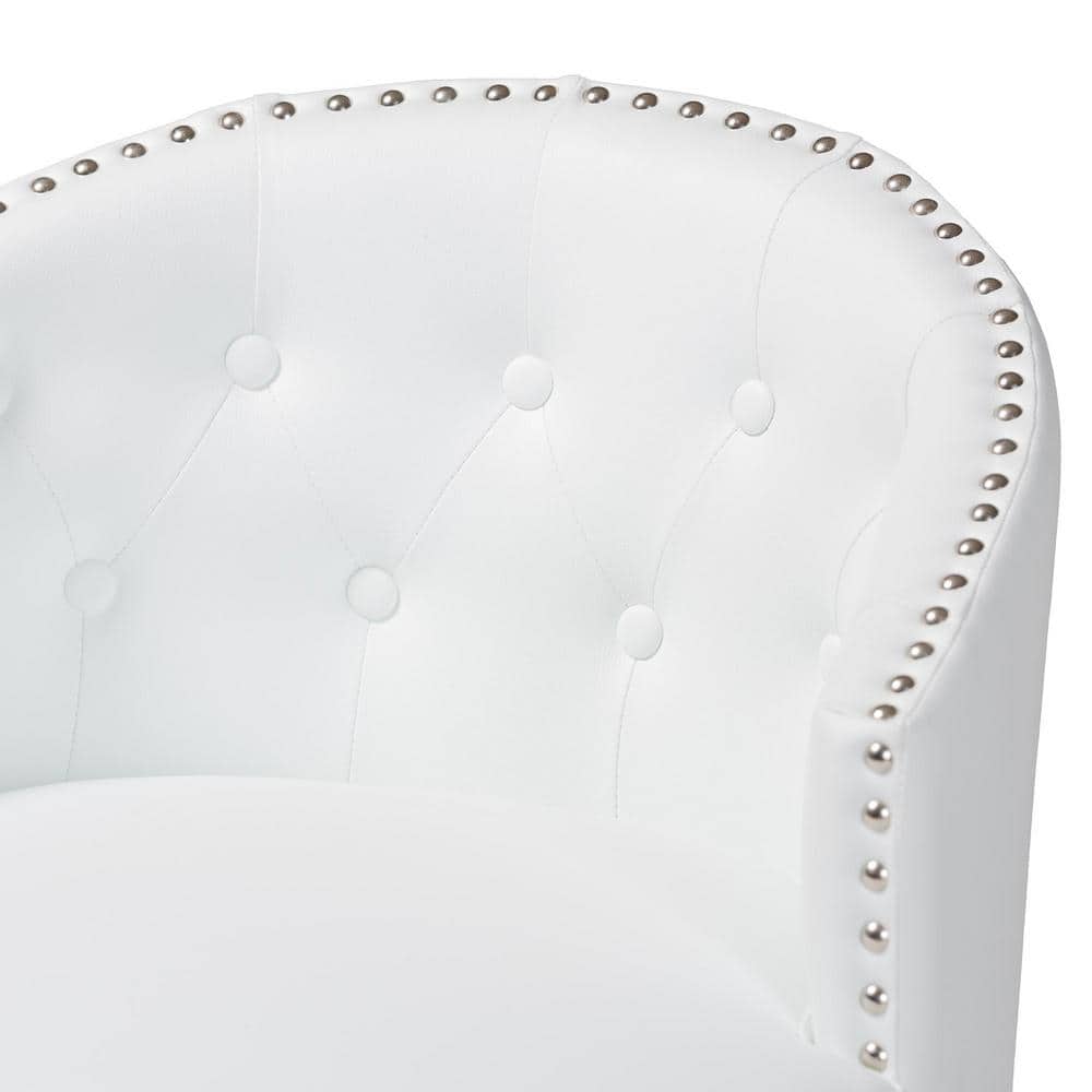 Set of 2 White Faux Leather Tufted Swivel Barstools with Nailhead Trim