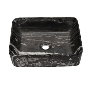 19 in. x 15 in. Black and Gray Marble Pattern Ceramic Rectangle Bathroom Vanity Sink Vessel Sink
