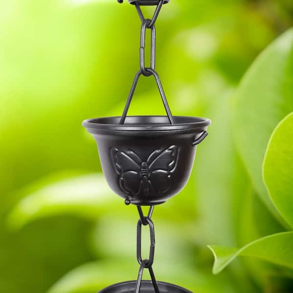 U-nitt 8.5 ft. Black Aluminum Butterfly Tealight Rain Chain