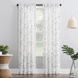 Delia Embroidered Floral White Polyester 50 in. W x 84 in. L Rod Pocket Sheer Curtain (Single Panel)