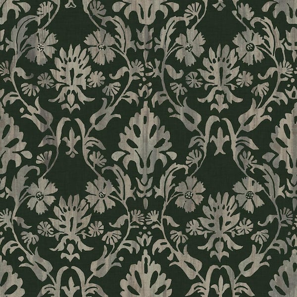 RoomMates Blooming Damask Deep Green Peel and Stick Wallpaper