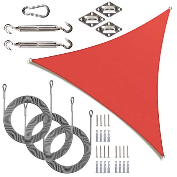 8 ft. x 8 ft. x 8 ft. Triangle Sun Shade Sail with Hardware Kit and Rope-Red