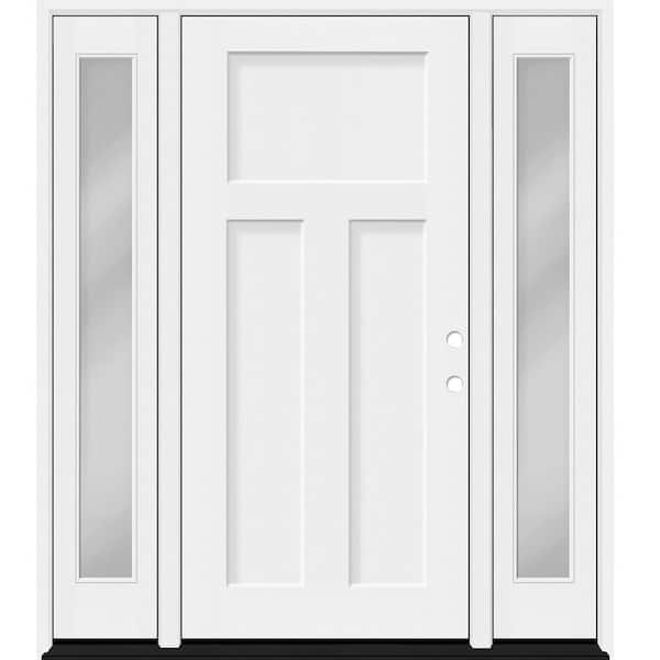 Legacy 60 in. x 80 in. 3-Panel Craftsman LHIS Unfinished White Fiberglass Prehung Front Door Clear 10 in. SL 4-9/16 Jamb