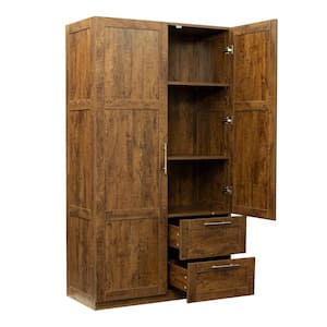 Walnut High Storage Armoire Wardrobe Cabinet Sideboard with 2 Doors and Shelves and 2 Drawers 70.87 x 19.49 x 39.37