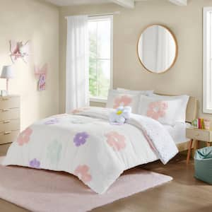 Madeline 4-Piece White/Purple Polyester Full/Queen Comforter Set