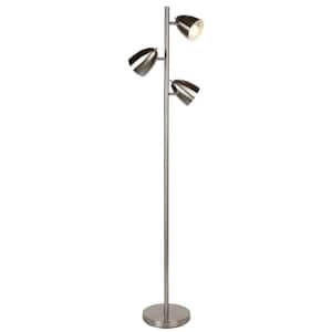 Jacob 64 in. Brushed Nickel Mid-Century Modern 3-Light Adjustable LED Floor Lamp with 3 Nickel Metal Cone Shades