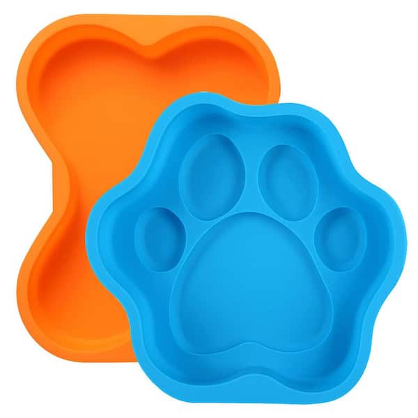 Silicone 2-Cup Dog Bone and Paw Cake Pan Food Grade Nonstick Bakeware Mold for Oven Microwave Freezer 2pcs