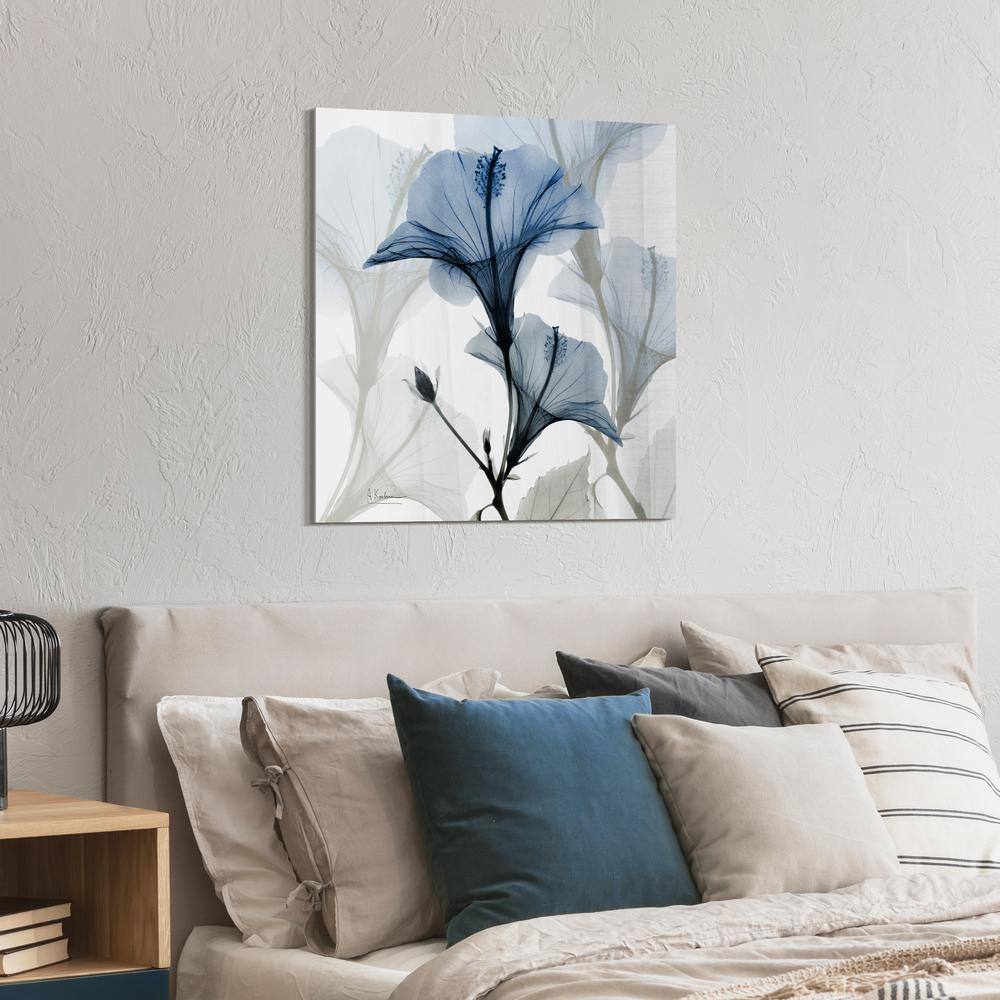 24" Blue X-Ray Floral Tempered Glass Wall Art