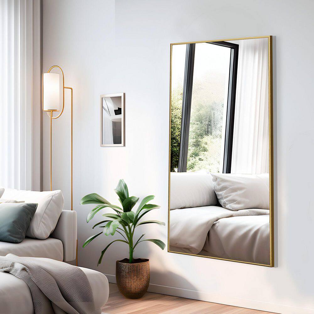 Wooakway Gold 28 in W x 59 in. H Rectangle Metal Full Length Wall ...