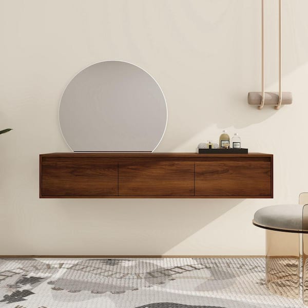 58.69 in. W x 17.94 in. D x 11 in. H Bathroom Storage Wall Cabinet in Brown Ebony