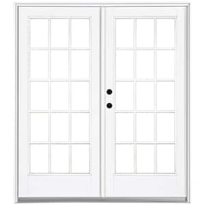 60 in. x 80 in. Fiberglass Smooth White Right-Hand Inswing Hinged Patio Door with 15-Lite SDL