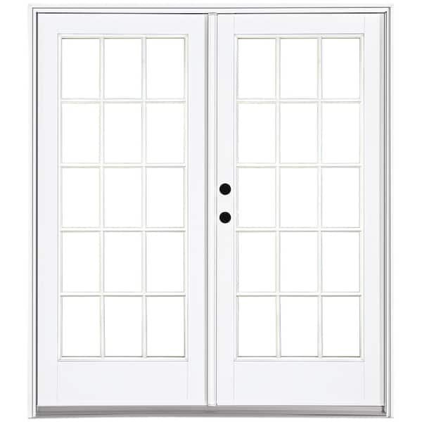MP Doors 60 in. x 80 in. Fiberglass Smooth White Right-Hand Inswing Hinged Patio Door with 15-Lite SDL