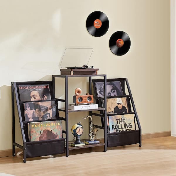VEVOR Record Player Stand, Retractable Mount for 0-50 in. TVs, 3 Tiers Metal Vinyl Record Stand, Turntable Stand with Record