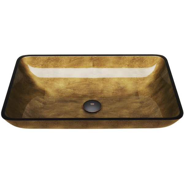 Donatello Gold Glass 22 in. L x 14 in. W x 5 in. H Rectangular Vessel Bathroom Sink