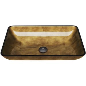 Donatello Gold Glass 22 in. L x 14 in. W x 5 in. H Rectangular Vessel Bathroom Sink
