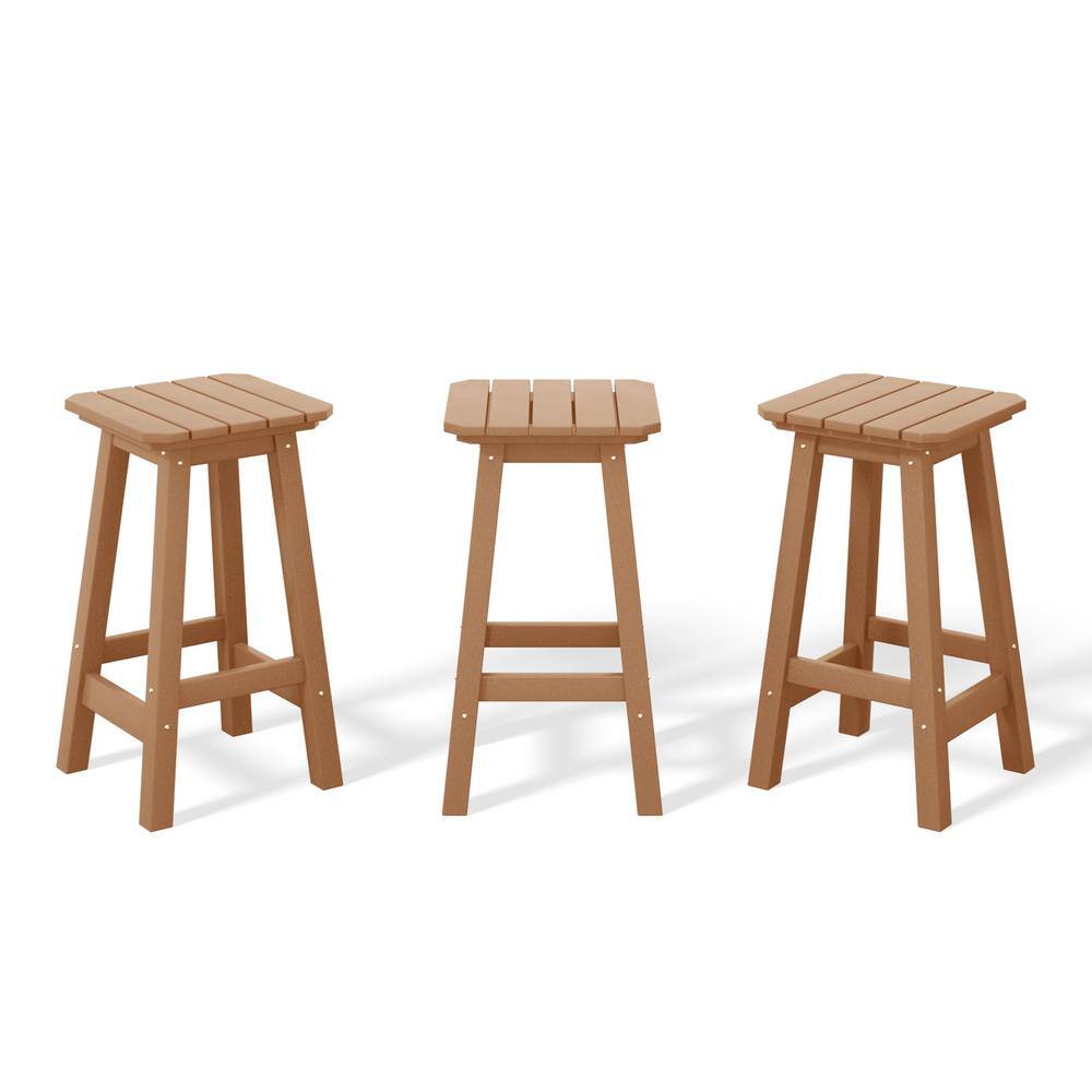 Laguna 24 in. (Set of 3) HDPE Plastic All Weather Square Seat Backless Counter Height Outdoor Bar Stool in Teak price history on PriceWatchPro