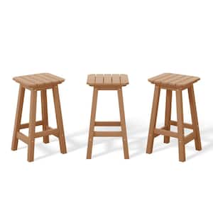 Laguna 24 in. (Set of 3) HDPE Plastic All Weather Square Seat Backless Counter Height Outdoor Bar Stool in Teak