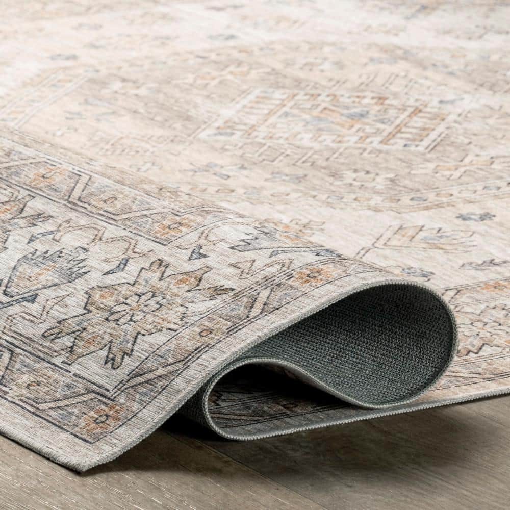 Darby Beige and Ivory Synthetic Flat Woven Washable Area Rug