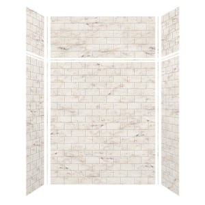 Saramar 60 in. W x 96 in. H x 36 in. D 6-Piece Glue to Wall Alcove Shower Wall Kit with Extension in Biscotti Marble
