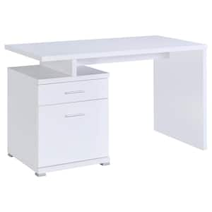 48 in. Rectangular White 2 Drawer Computer Desk with File Storage