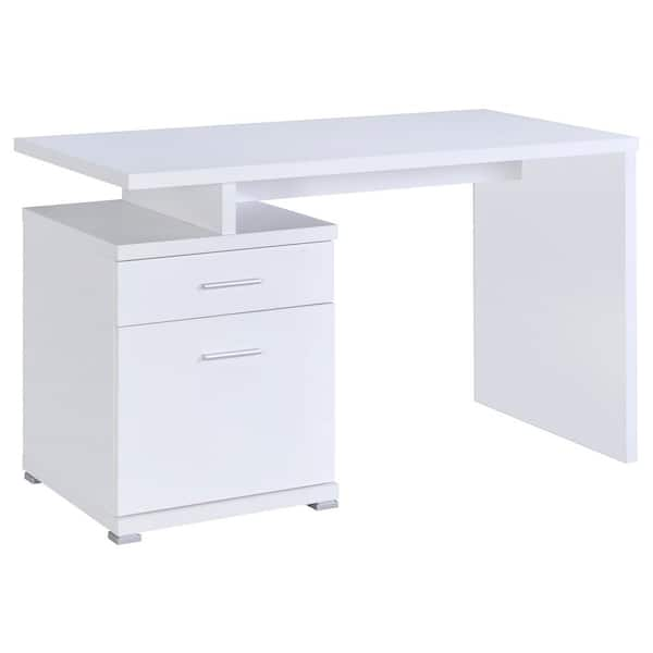 Coaster 48 in. Rectangular White 2 Drawer Computer Desk with File ...