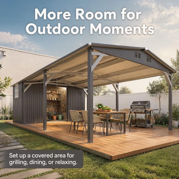 AECOJOY 12 ft. W x 23 ft. D Metal Carport with Storage Shed