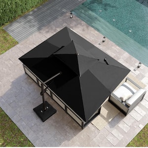 Double Top 11 ft. x 9 ft. Rectangular 360° Swivel Cantilever Patio Umbrella in Black with 220 lbs. Umbrella stand