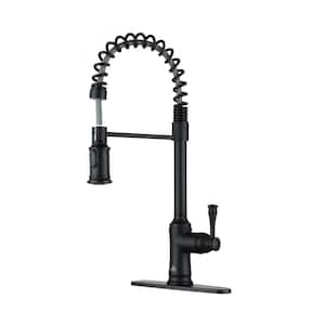 Single Handle 21-Inch Pull Down Sprayer Kitchen Faucet with Dual Function Sprayhead, Deckplate Included in Matte Black