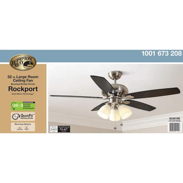 Hampton Bay Rockport 52 in LED Brushed Nickel Ceiling Fan with Light Kit 