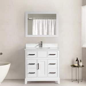 Genoa 36 in. W x 22 in. D x 36 in. H Bath Vanity in White with Engineered Marble Top in White with Basin and Mirror