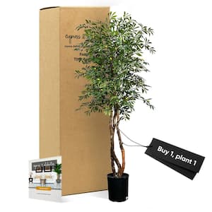 Handmade 6 .5 ft. Artificial Olive Tree Deluxe in Home Basics Plastic Pot Made with Real Wood and Moss Accents