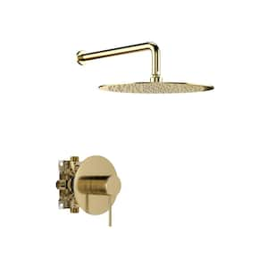 1-Spray Shower Faucet 1.8 GPM with Handheld Shower Head Wall Mount Faucet in Gold