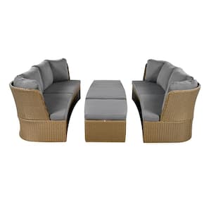 5-Pcs. Metal Outdoor Loveseat Sofa with Gray Cushions Outdoor Furniture Sets 2 Loveseat, 2 Ottoman & 1 Table