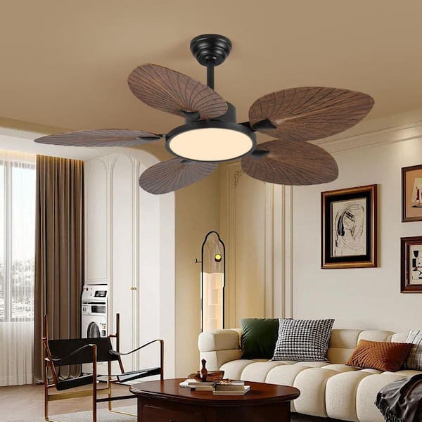 ONEMIX A 52 in. Indoor/Outdoor Black Retro 5 Palm Leaf Shaped