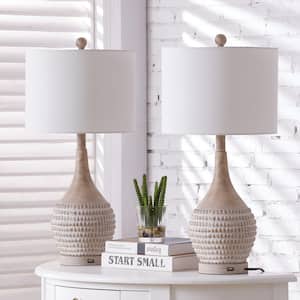Salem 24.75 in. Brown Table Lamp Set with USB (Set of 2)