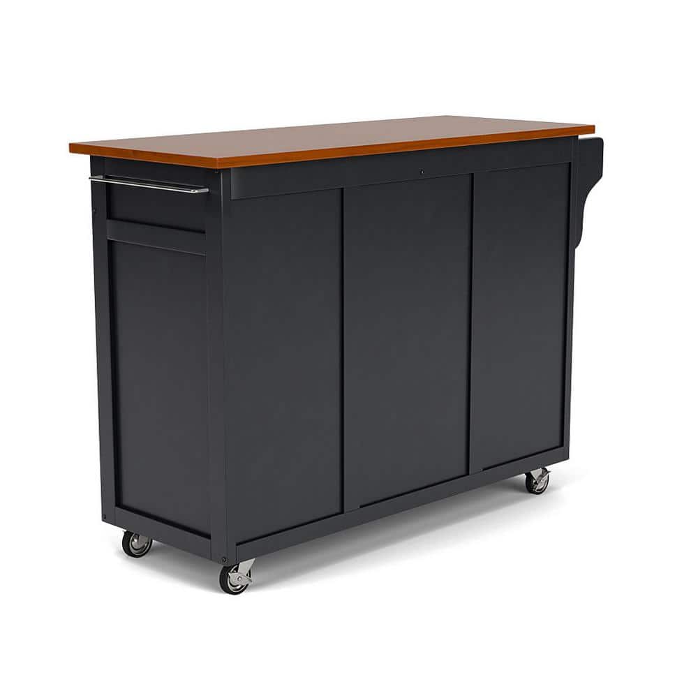 Black Wood Kitchen Cart with Oak Top and Storage