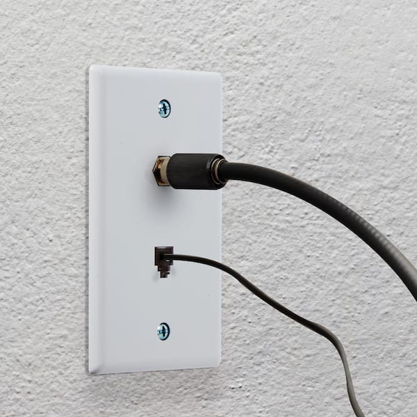 White 1-Gang 1 Phone/1-Coaxial Phone/Video Jack Wall Plate, F-Type Coaxial TV Cable, 6P4C RJ11 Telephone Jack (5-Pack)